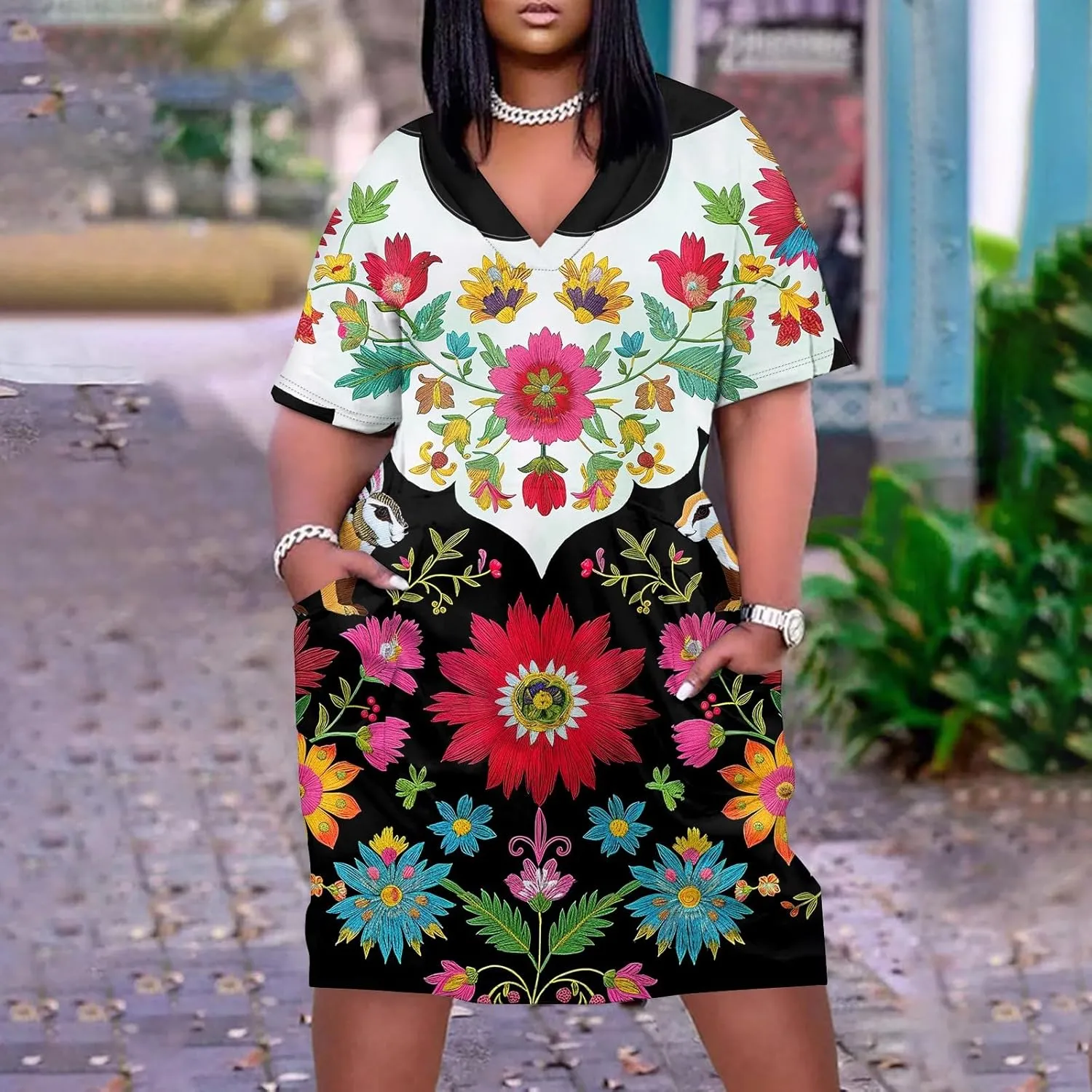 Plus Size Dresses for Curvy Women 2024 Summer Casual Short Sleeve Tshirt Midi Dress with Pockets Beach Vacation Dress