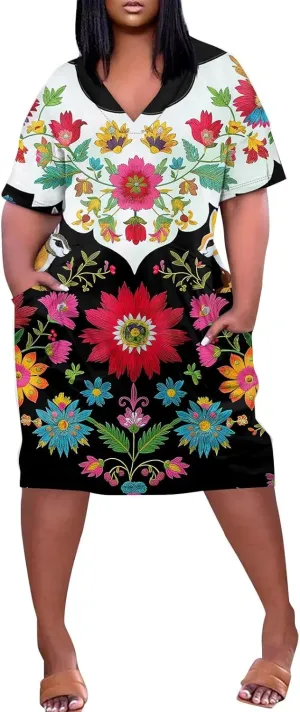 Plus Size Dresses for Curvy Women 2024 Summer Casual Short Sleeve Tshirt Midi Dress with Pockets Beach Vacation Dress