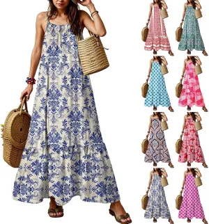 Plus Size Summer Dresses for Women Spaghetti Strap Sleeveless Maxi Dress Floor Length Bohemian Casual Formal Dress