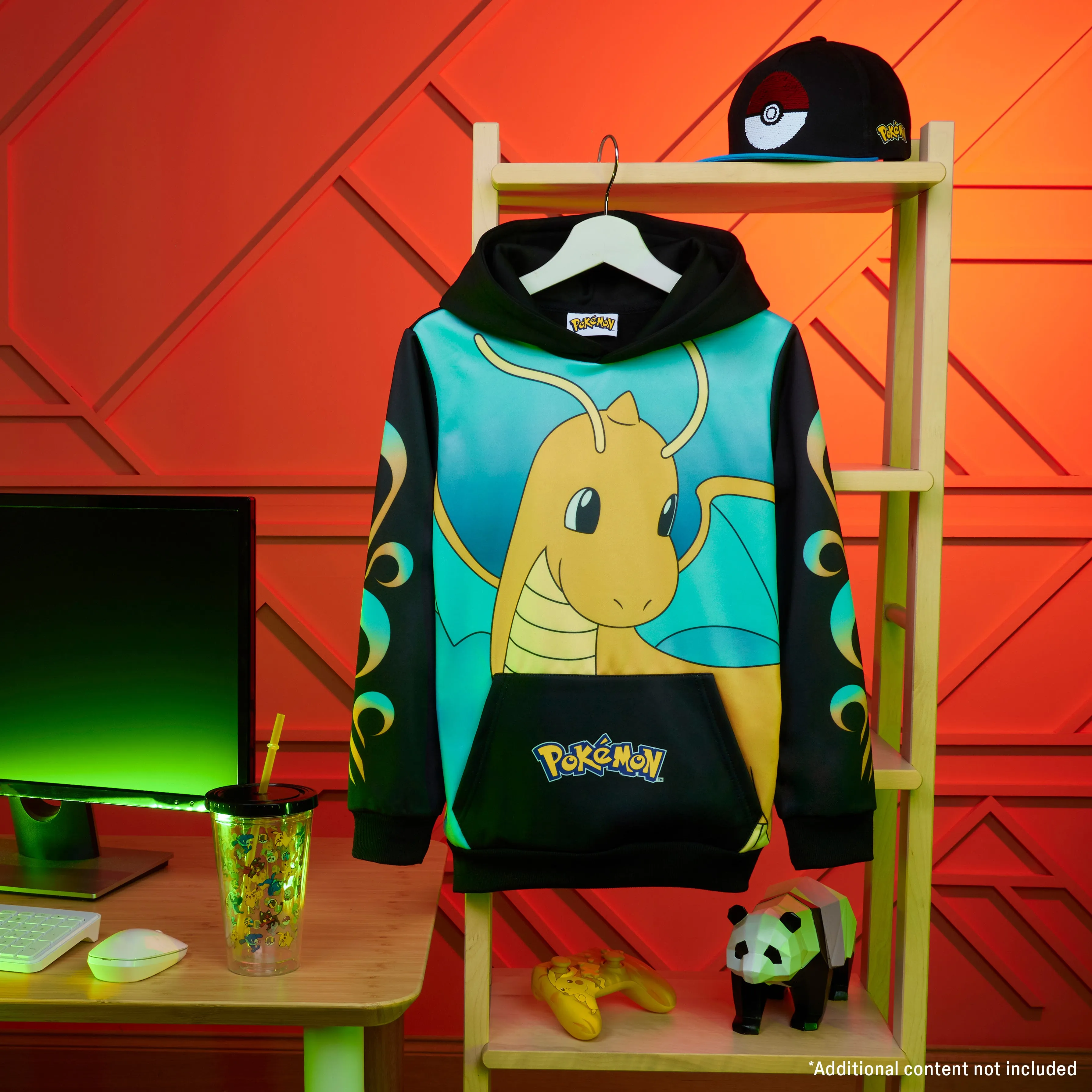 Pokemon Boys Hoodie with Cuffed Sleeves, Kangaroo Pocket - Black/Blue Dragonite