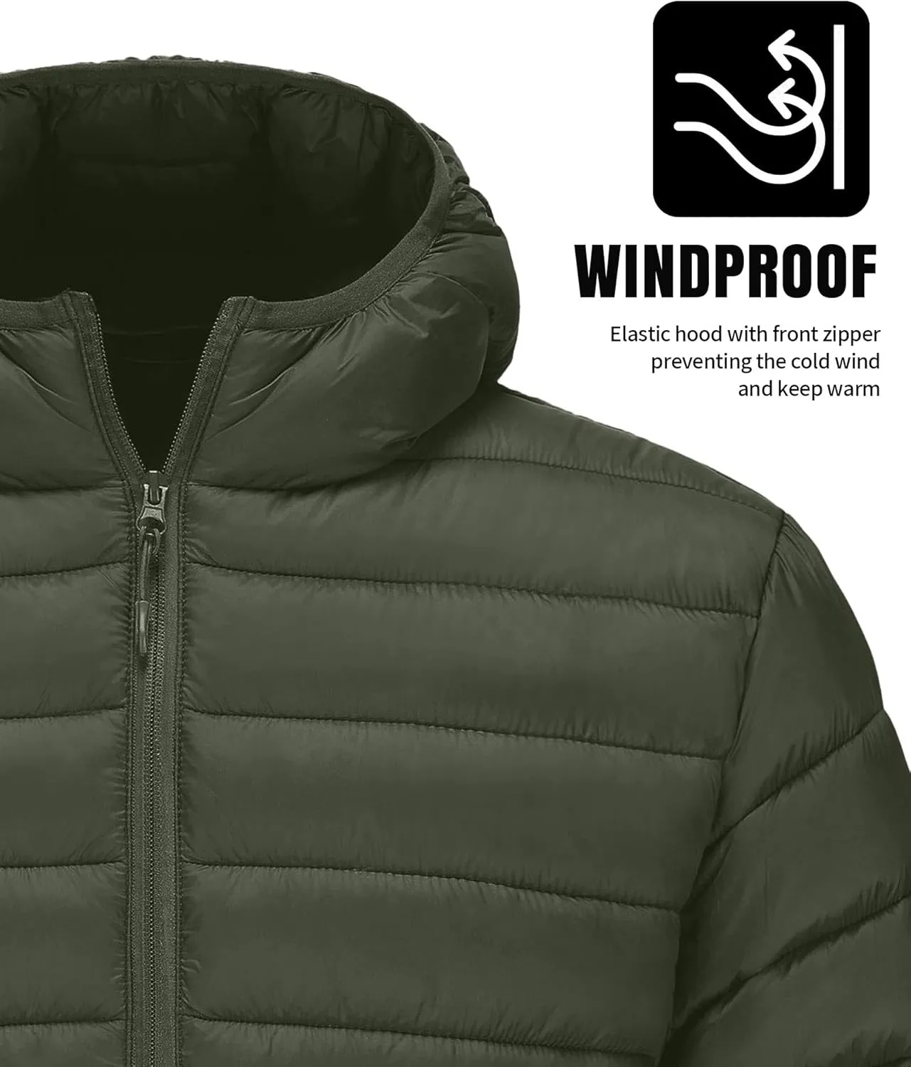 Polu Men's Puffer Jacket with Hood Lightweight Windproof Water-Resistant Winter Down Jacket For Outdoor Hiking Camping
