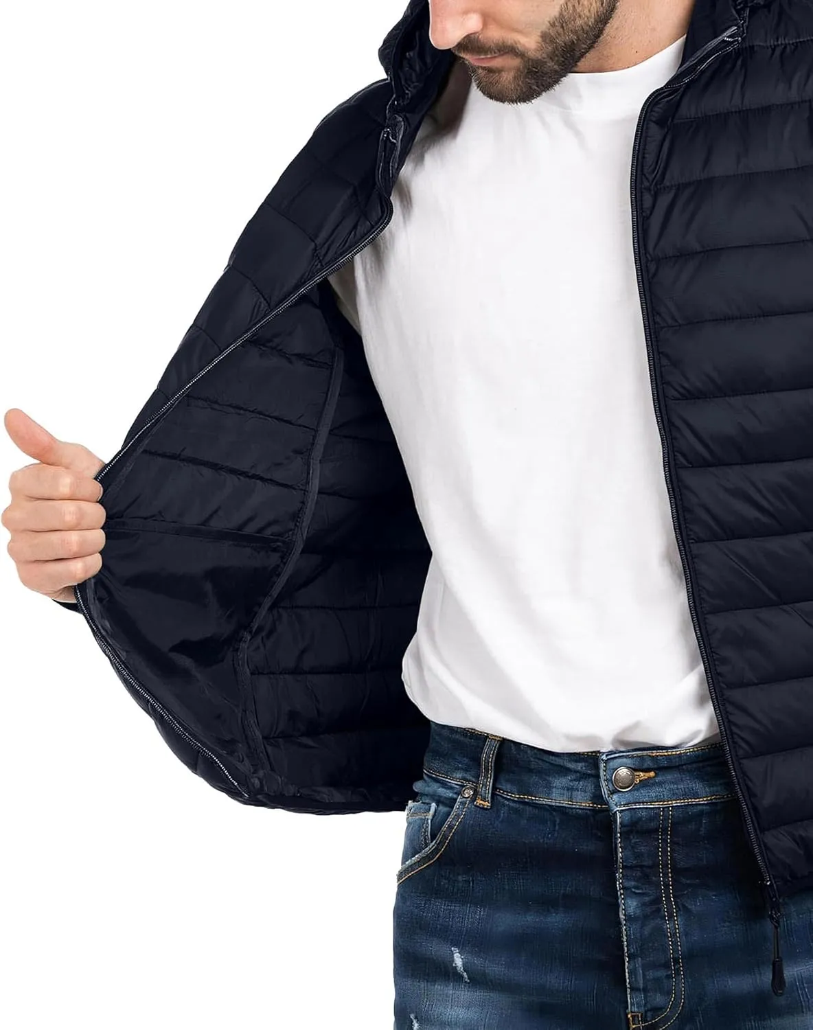 Polu Men's Puffer Jacket with Hood Lightweight Windproof Water-Resistant Winter Down Jacket For Outdoor Hiking Camping
