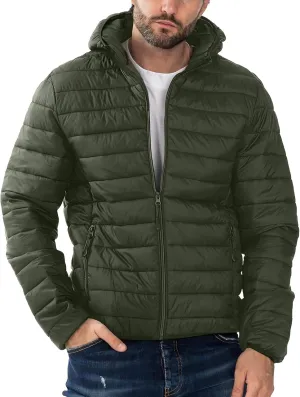 Polu Men's Puffer Jacket with Hood Lightweight Windproof Water-Resistant Winter Down Jacket For Outdoor Hiking Camping
