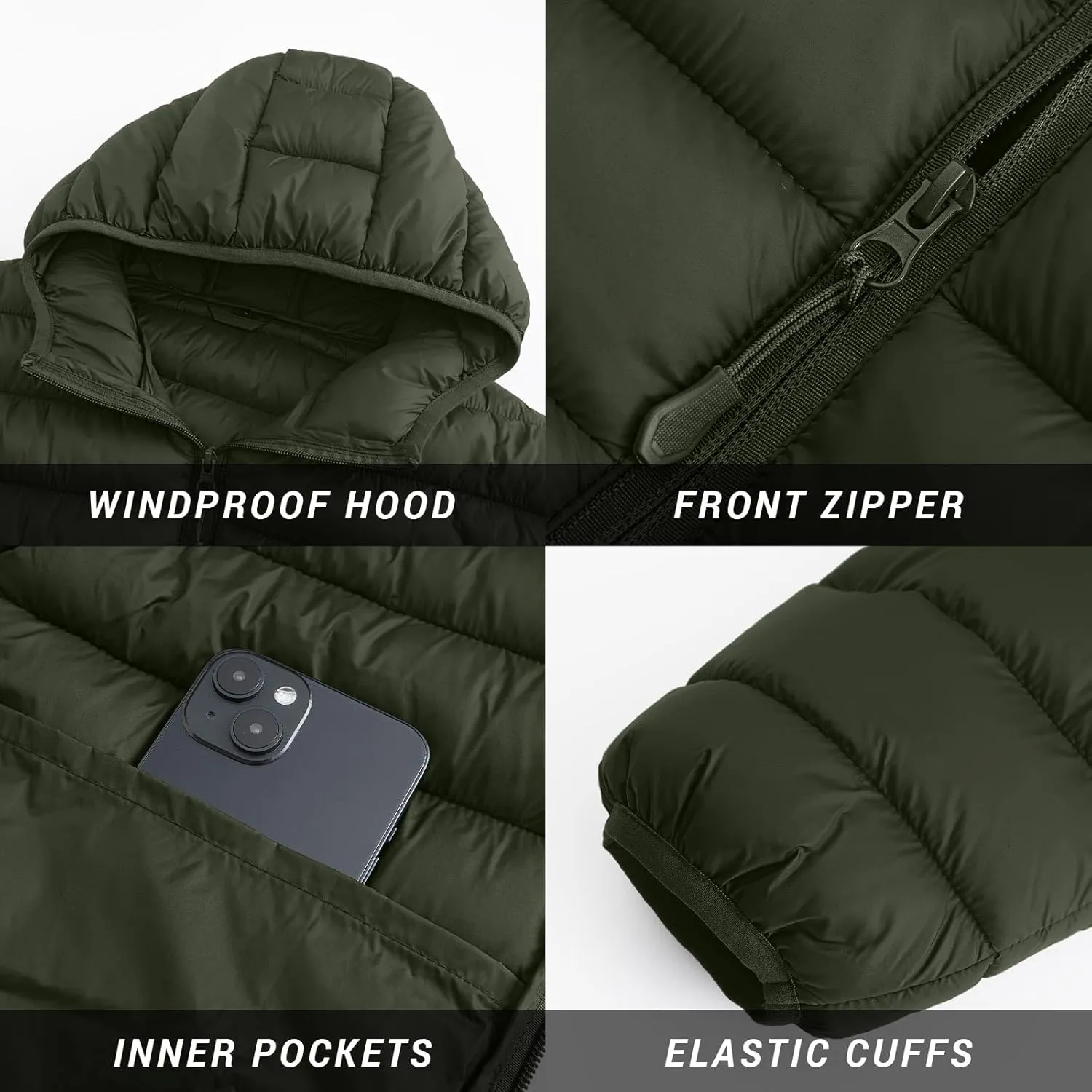 Polu Men's Puffer Jacket with Hood Lightweight Windproof Water-Resistant Winter Down Jacket For Outdoor Hiking Camping