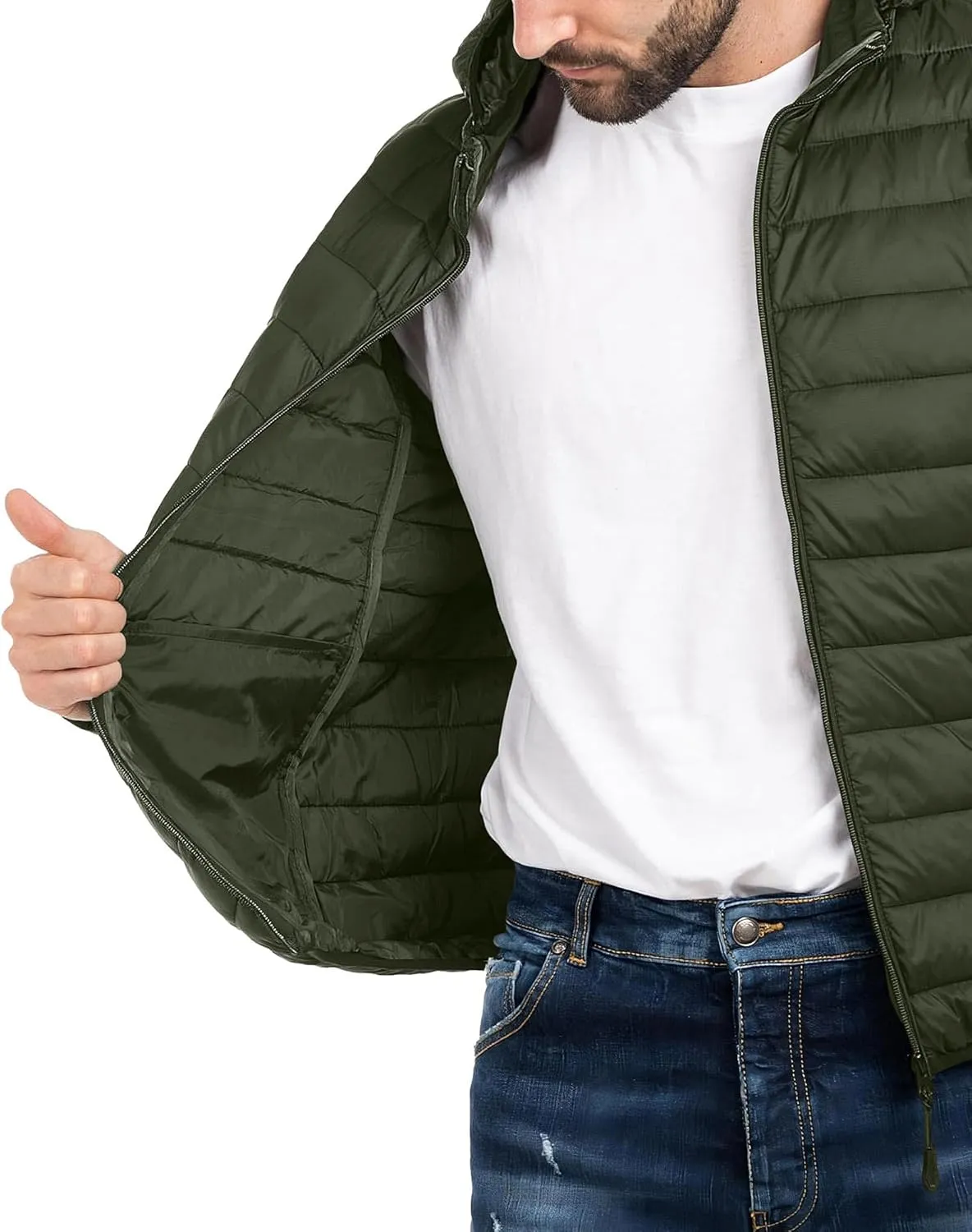 Polu Men's Puffer Jacket with Hood Lightweight Windproof Water-Resistant Winter Down Jacket For Outdoor Hiking Camping