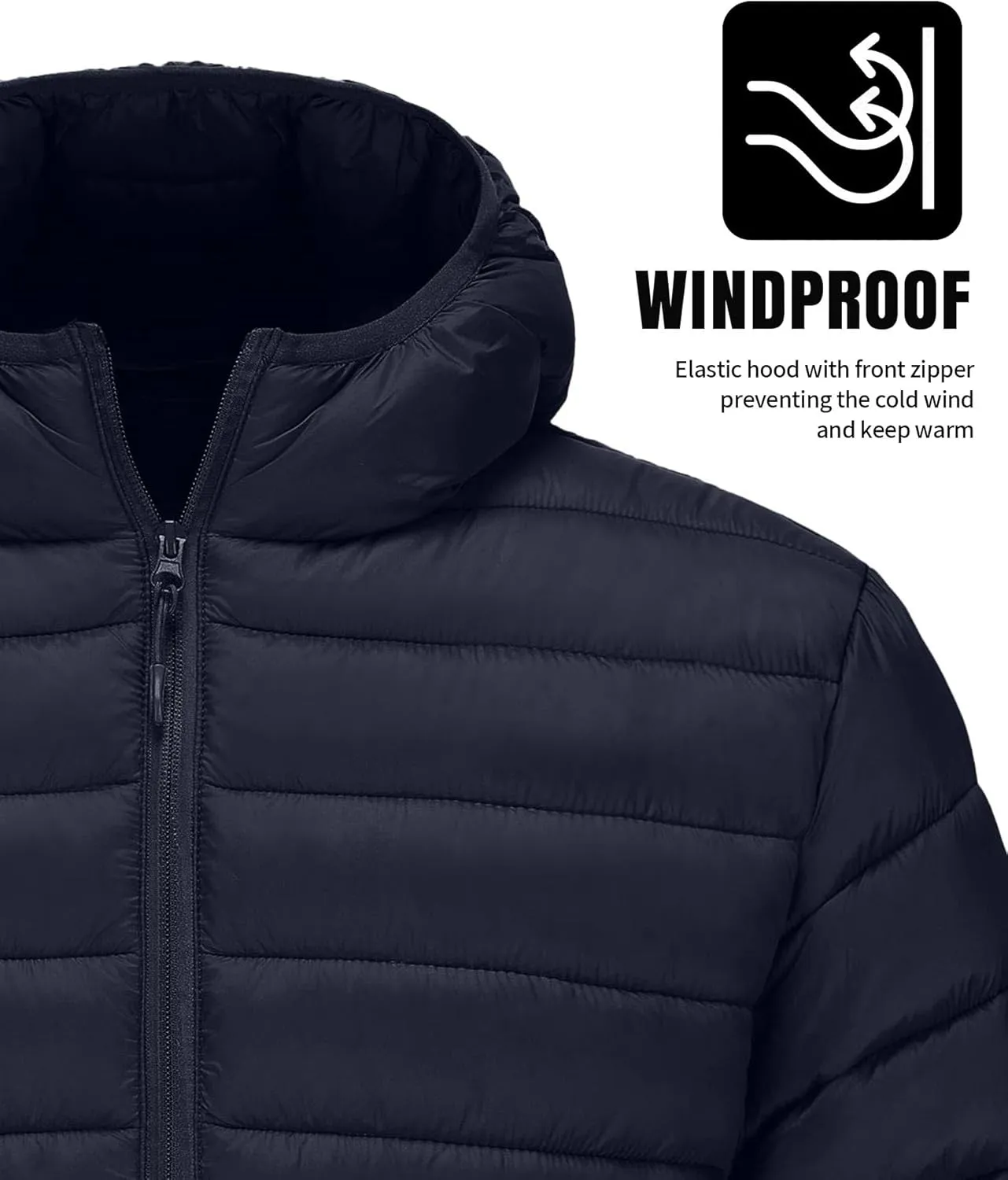 Polu Men's Puffer Jacket with Hood Lightweight Windproof Water-Resistant Winter Down Jacket For Outdoor Hiking Camping
