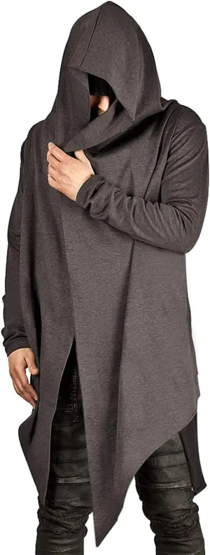 Poriff Mens Draped Cardigans Long Sleeve with Hooded Pockets Long Shawl Ruffle