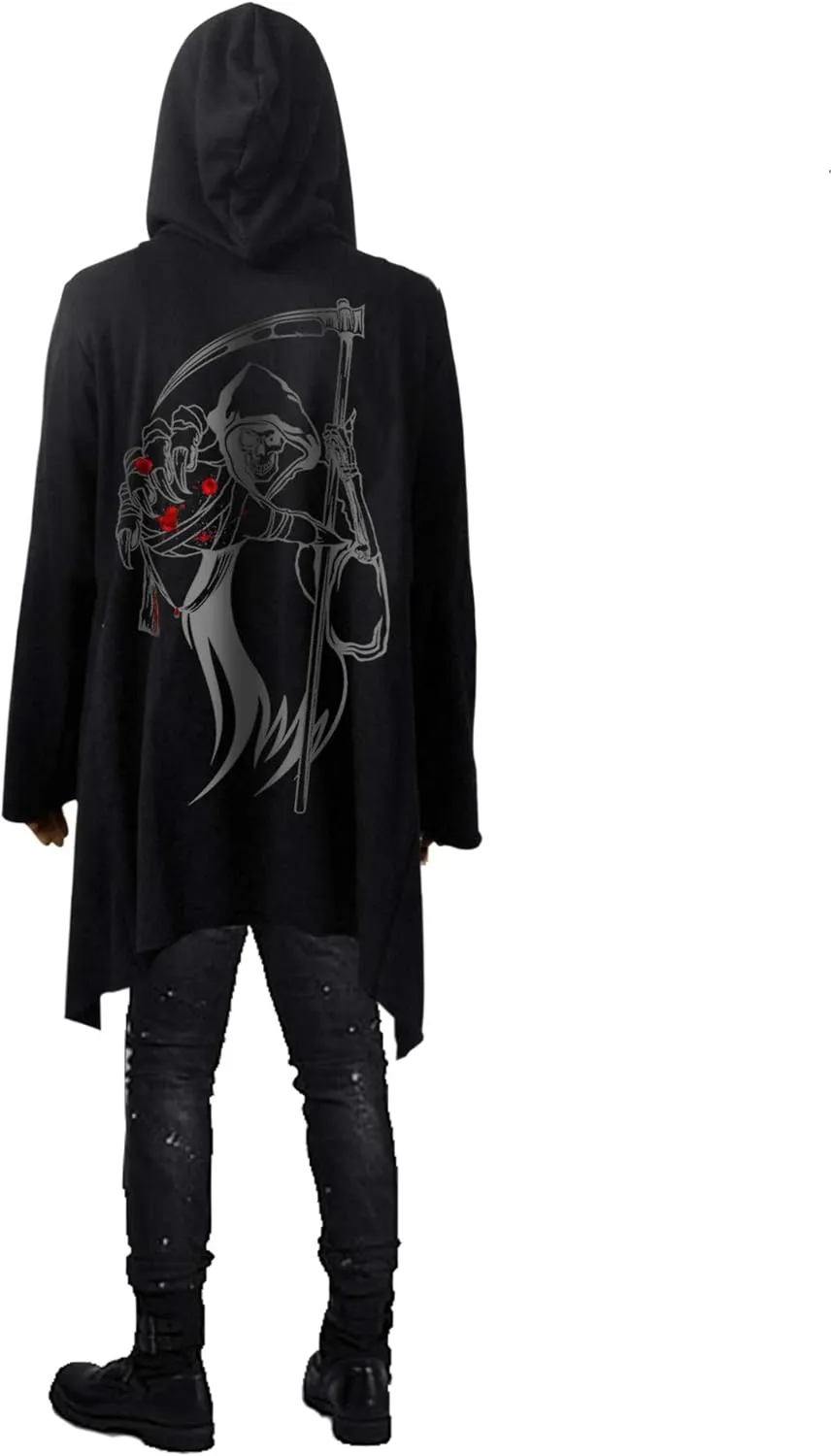 Poriff Mens Draped Cardigans Long Sleeve with Hooded Pockets Long Shawl Ruffle
