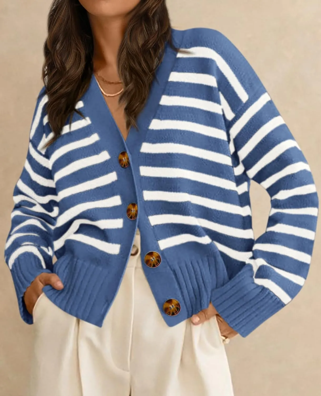 PRETTYGARDEN Women's Long Sleeve Striped Open Front Cardigan Sweaters Button Down Knit Lady Jackets 2025 Fall Outfits