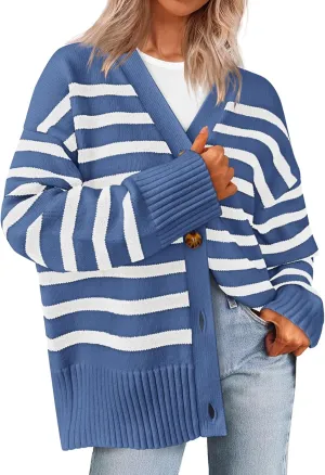 PRETTYGARDEN Women's Long Sleeve Striped Open Front Cardigan Sweaters Button Down Knit Lady Jackets 2025 Fall Outfits
