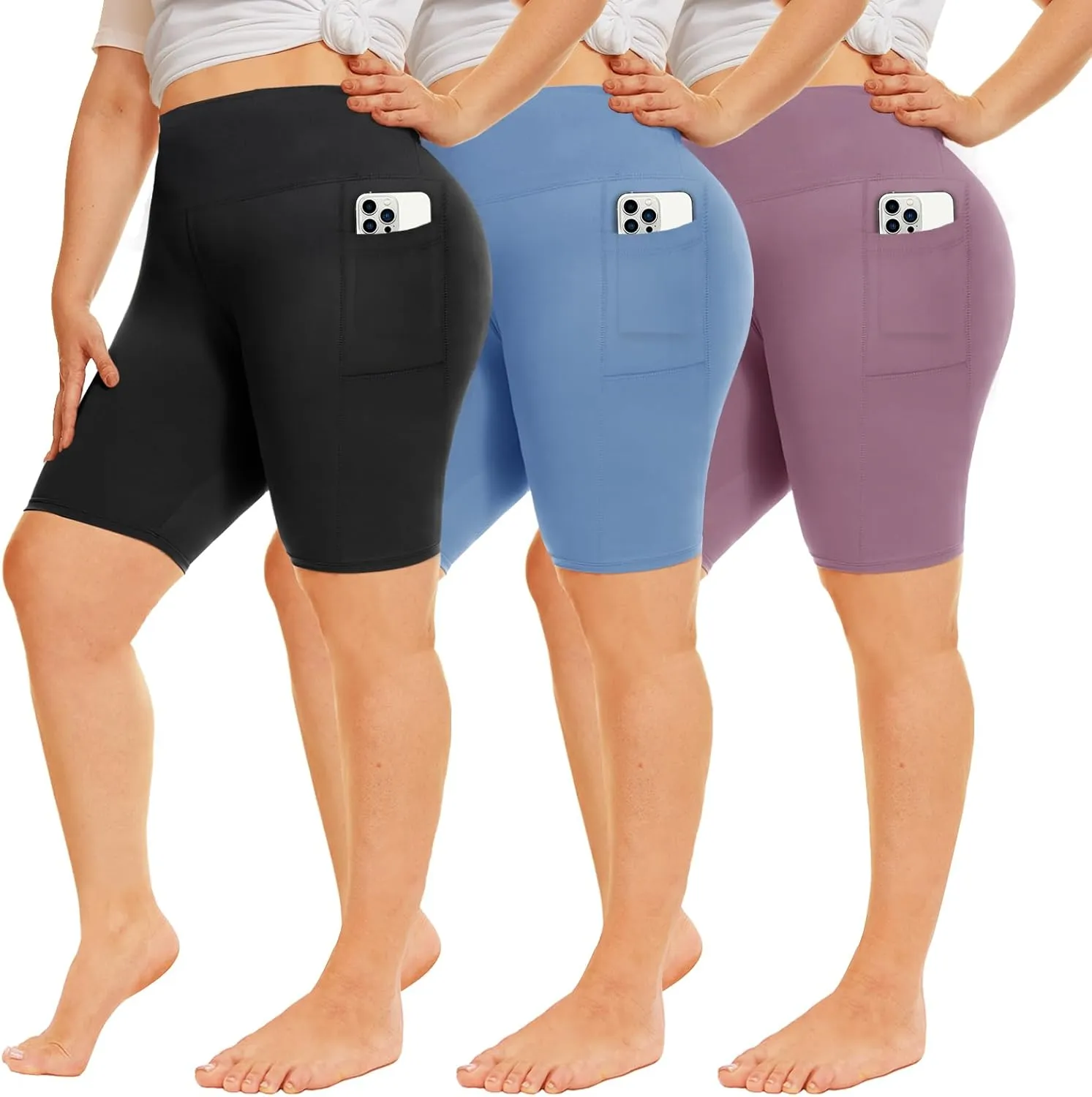 QGGQDD 3 Pack Plus Size Biker Shorts for Women  8" High Waisted Black Shorts for Yoga Workout (2X 3X 4X)