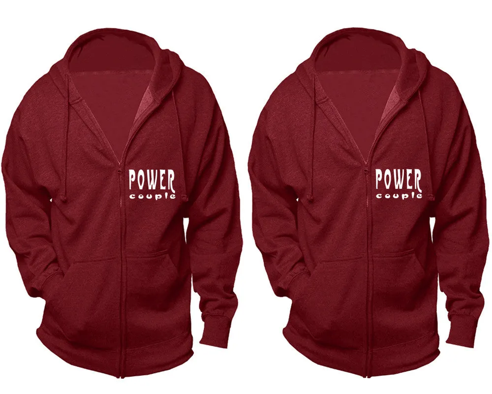 "Power Couple" Couple Matching Zipper Hoodies – Unisex, Sold Separately in All Sizes, Stylish and Comfortable