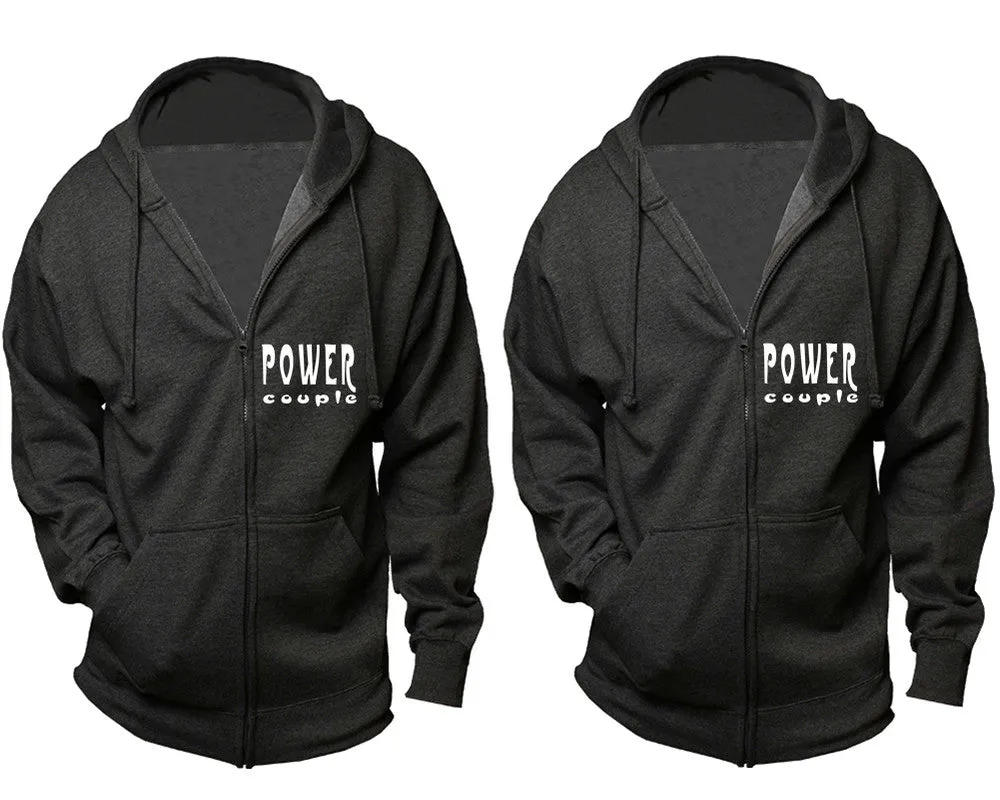 "Power Couple" Couple Matching Zipper Hoodies – Unisex, Sold Separately in All Sizes, Stylish and Comfortable