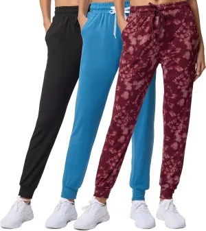 Real Essentials 3 Pack: Women's Ultra-Soft Lounge Joggers Sweatpants Athletic Yoga Pants with Pockets (Available in Plus)