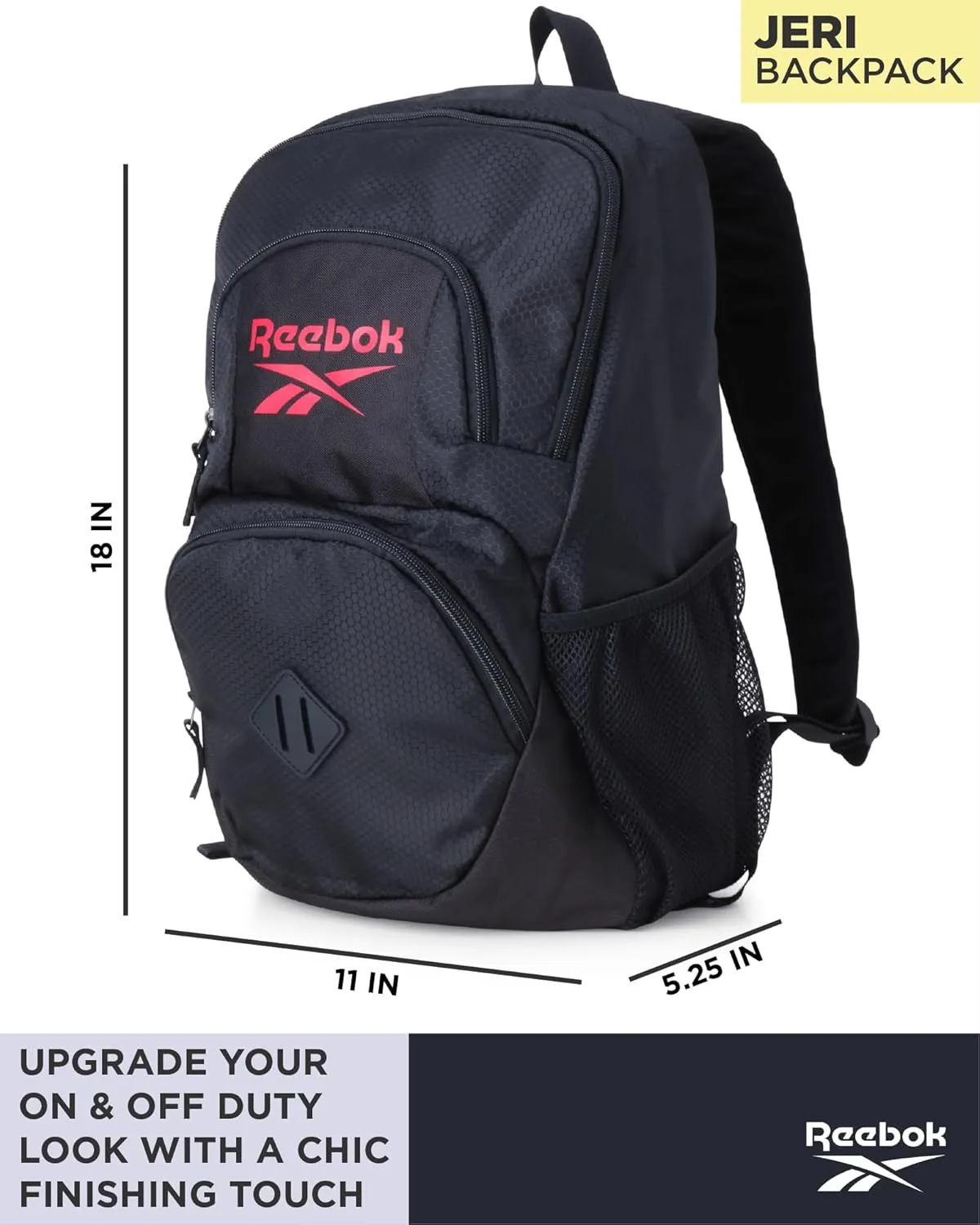 Reebok Backpack - Lightweight Carry On Weekender Overnight Sports Gym Bag - Versatile Bag Pack for Travel, Beach, Size One Size, Black Jeri With Red Logo