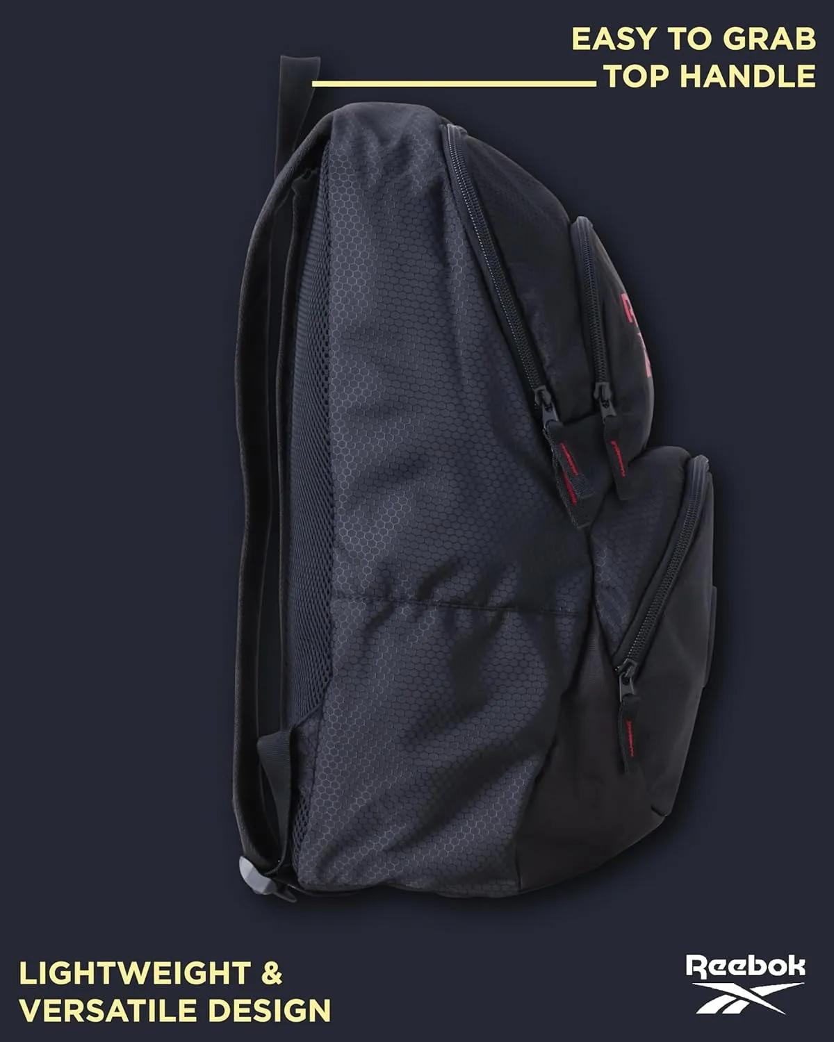 Reebok Backpack - Lightweight Carry On Weekender Overnight Sports Gym Bag - Versatile Bag Pack for Travel, Beach, Size One Size, Black Jeri With Red Logo