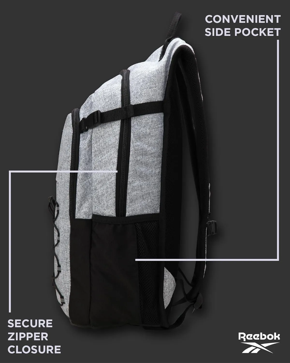 Reebok Backpack - Lightweight Carry On Weekender Overnight Sports Gym Bag - Versatile Bag Pack for Travel, Beach, Size One Size, Light Heather Grey Roman