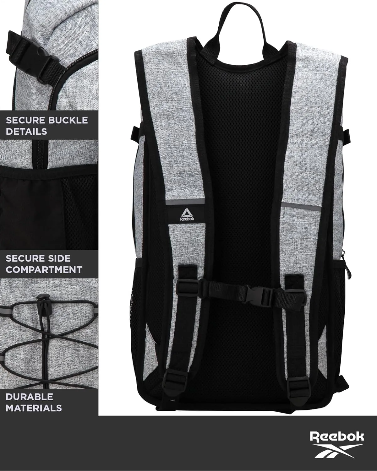 Reebok Backpack - Lightweight Carry On Weekender Overnight Sports Gym Bag - Versatile Bag Pack for Travel, Beach, Size One Size, Light Heather Grey Roman