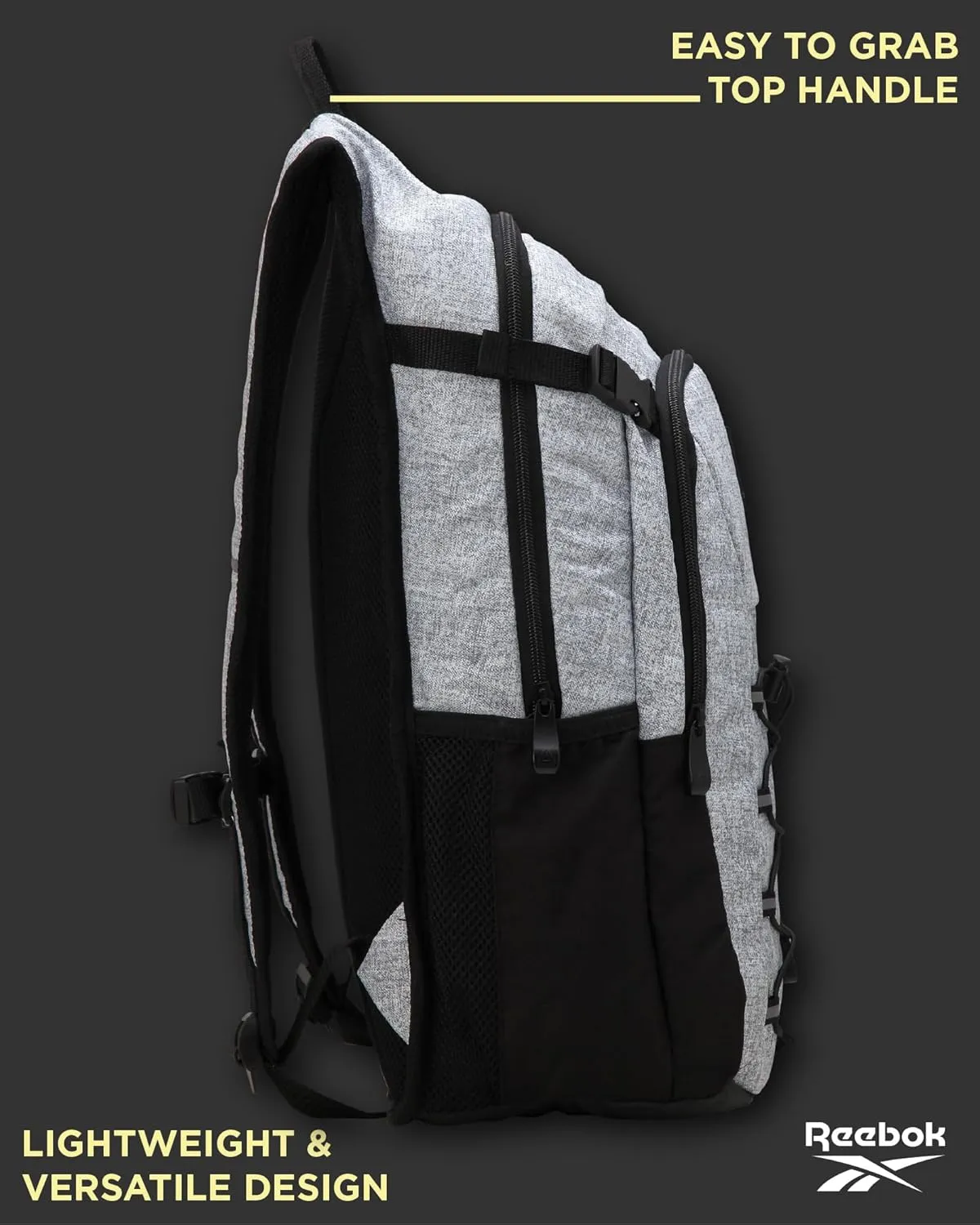 Reebok Backpack - Lightweight Carry On Weekender Overnight Sports Gym Bag - Versatile Bag Pack for Travel, Beach, Size One Size, Light Heather Grey Roman