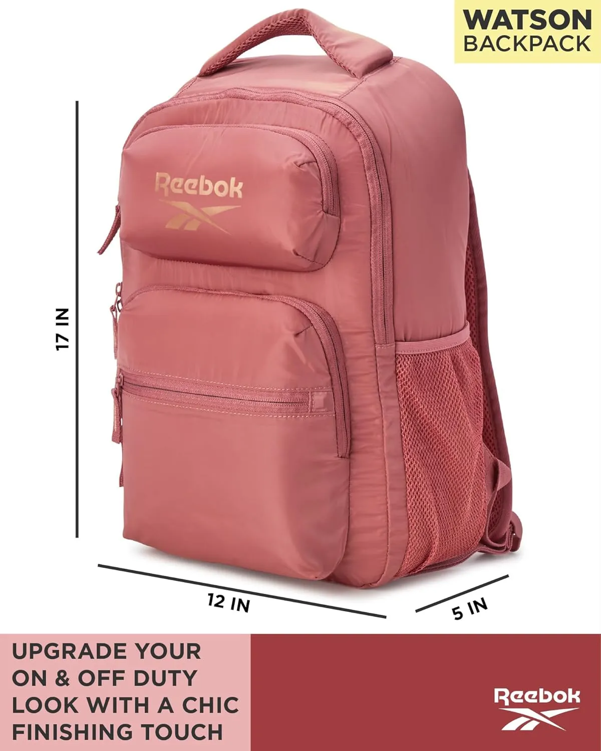 Reebok Backpack - Lightweight Carry On Weekender Overnight Sports Gym Bag - Versatile Bag Pack for Travel, Beach, Size One Size, Rose Watson