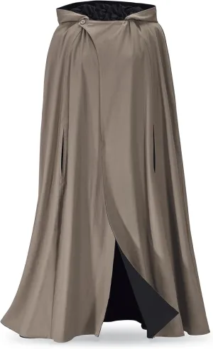 Reversible Hooded Twill Cape, Womens Long Cloak, Warm Winter Coat with Hood, Taupe and Black