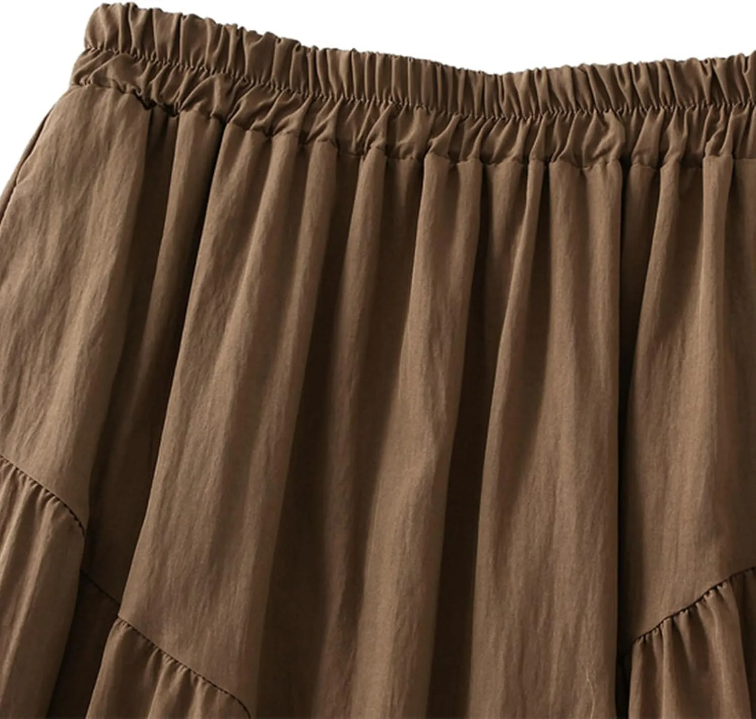 Ruffle Midi Skirts for Women Elastic Waist Pleated Swing Skirt Trendy Business Solid Color Casual A-Line Skirts