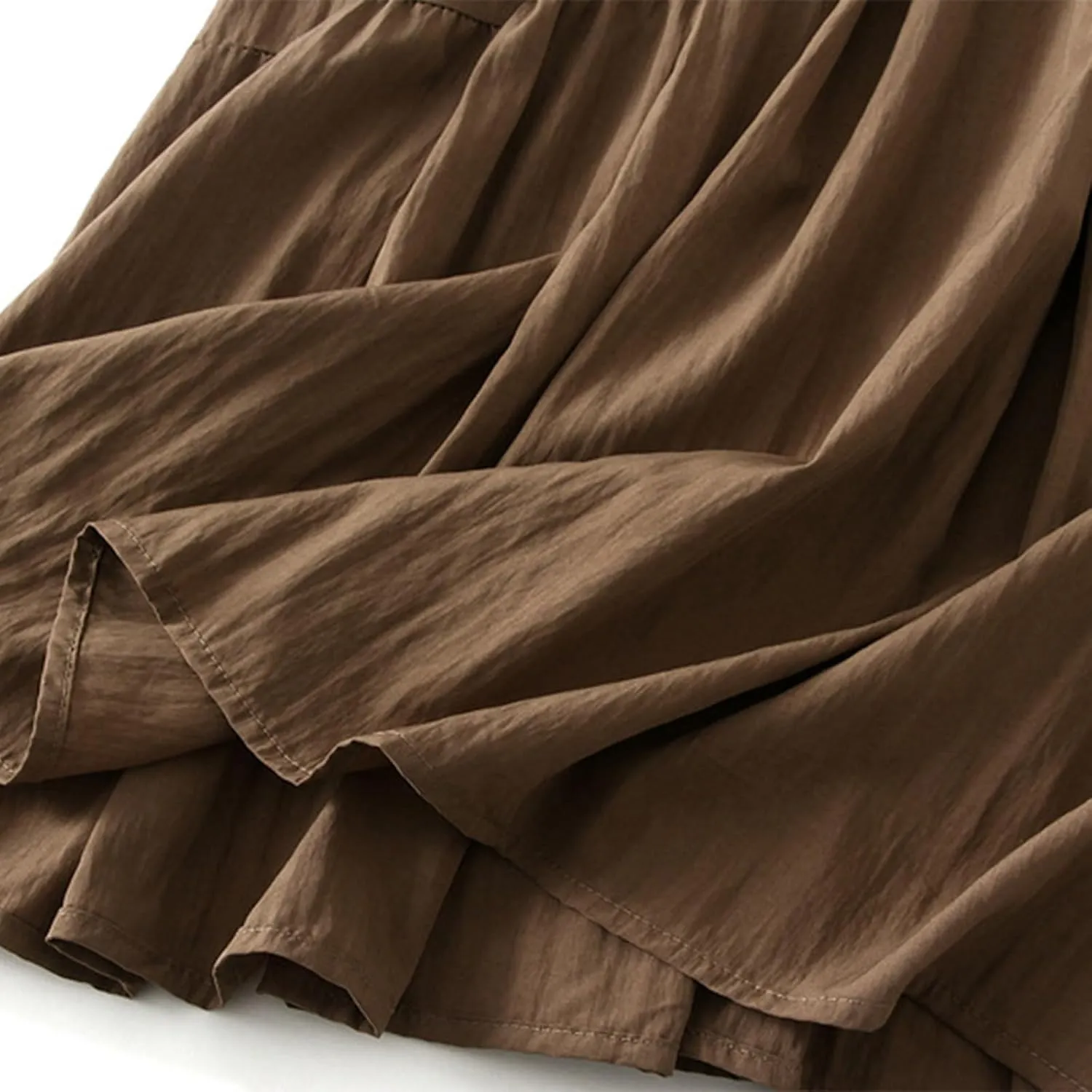 Ruffle Midi Skirts for Women Elastic Waist Pleated Swing Skirt Trendy Business Solid Color Casual A-Line Skirts