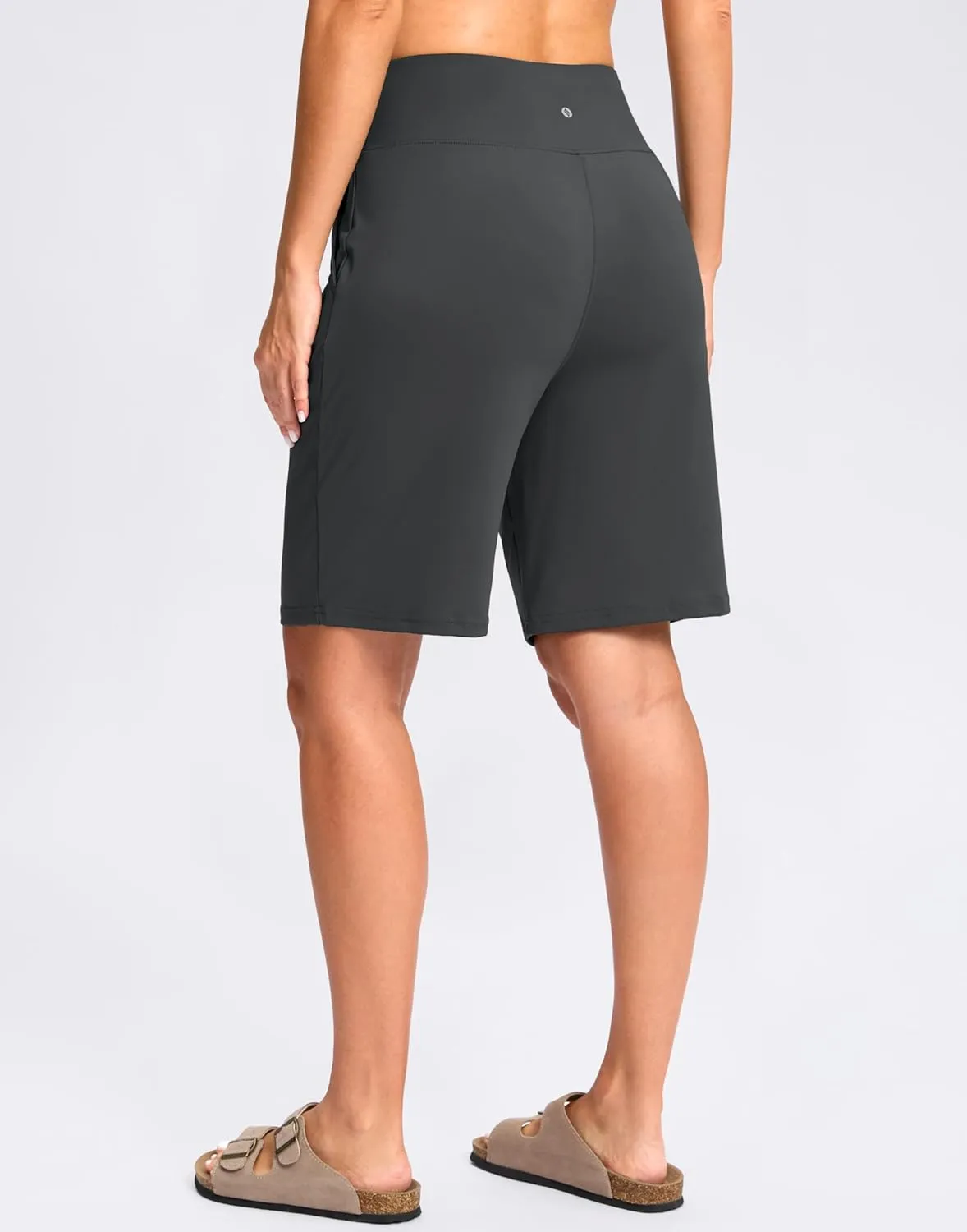 SANTINY Bermuda Shorts for Women Knee Length 9" High Waisted Pleated Casual Long Shorts with Pockets Walking Workout Athletic