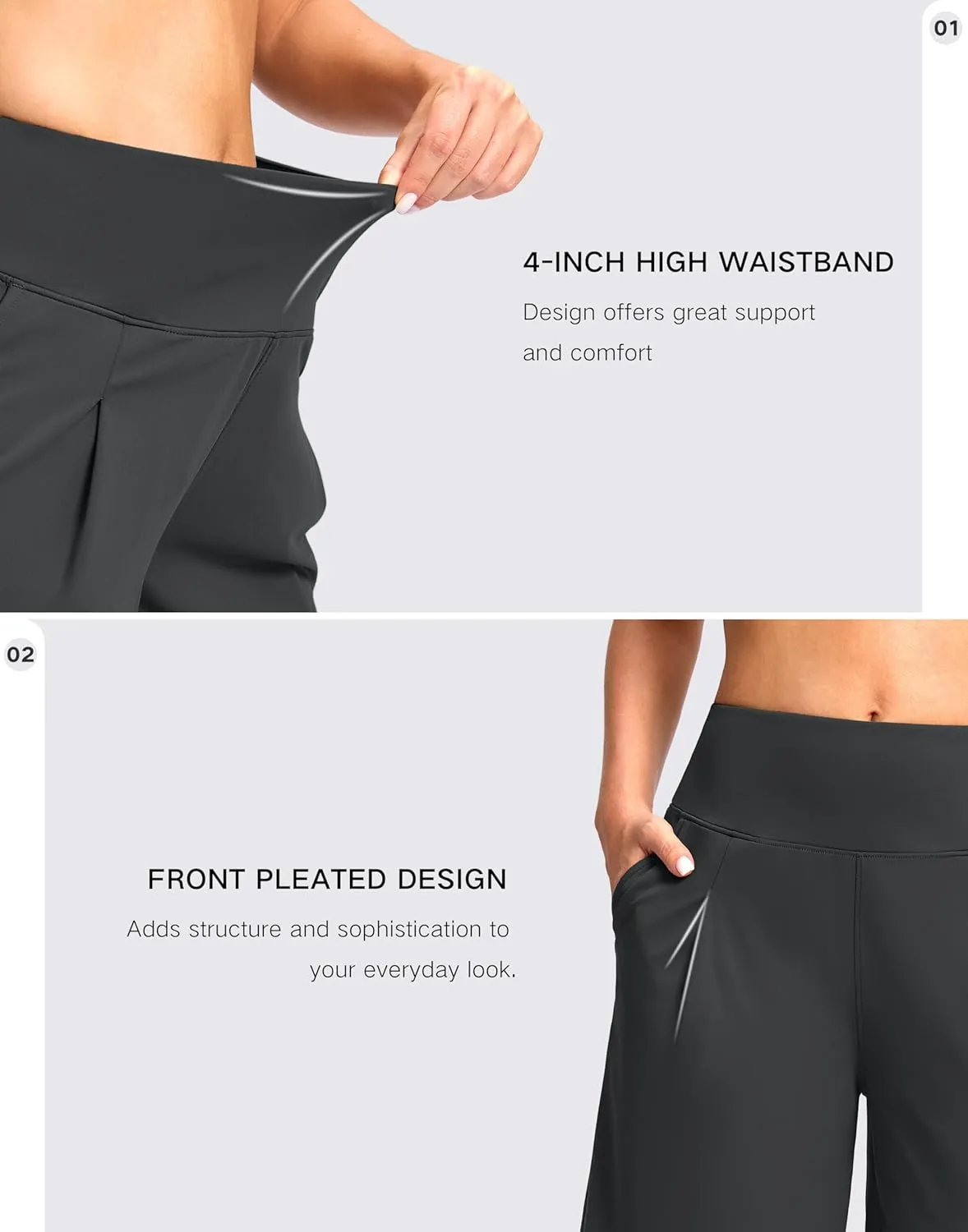 SANTINY Bermuda Shorts for Women Knee Length 9" High Waisted Pleated Casual Long Shorts with Pockets Walking Workout Athletic