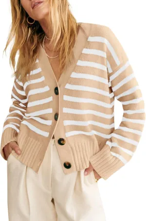 Saodimallsu Womens Striped Cardigan Sweaters V Neck Button Down Long Sleeve Open Front Ribbed Knit Outerwear