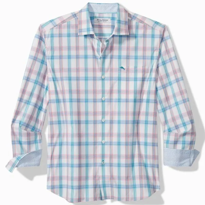 Sarasota Stretch Brillant Check IslandZone® Long-Sleeve Shirt in White by Tommy Bahama