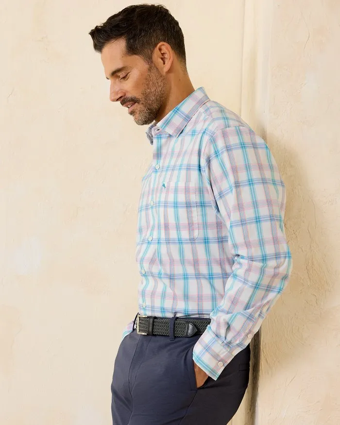 Sarasota Stretch Brillant Check IslandZone® Long-Sleeve Shirt in White by Tommy Bahama