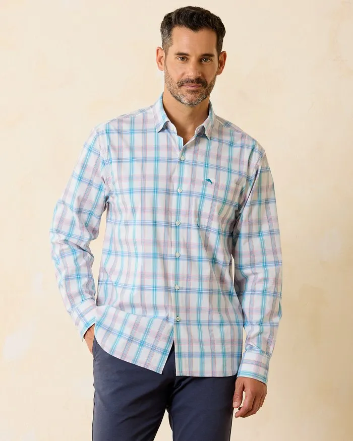 Sarasota Stretch Brillant Check IslandZone® Long-Sleeve Shirt in White by Tommy Bahama