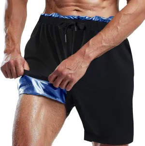 Sauna Shorts for Men Sweat Pants with Drawstring, Heat Trapping Sweat Shorts Sauna Suit for Men Workout Gym Exercise