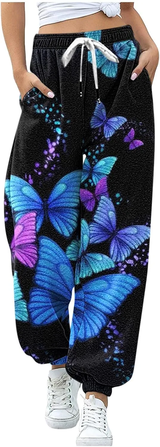 sdbrld Wide Leg Sweatpants Women Casual 3D Novelty Printed Ladies Sweatpants High Waist Warm Bottoming Pants Lounge Trousers