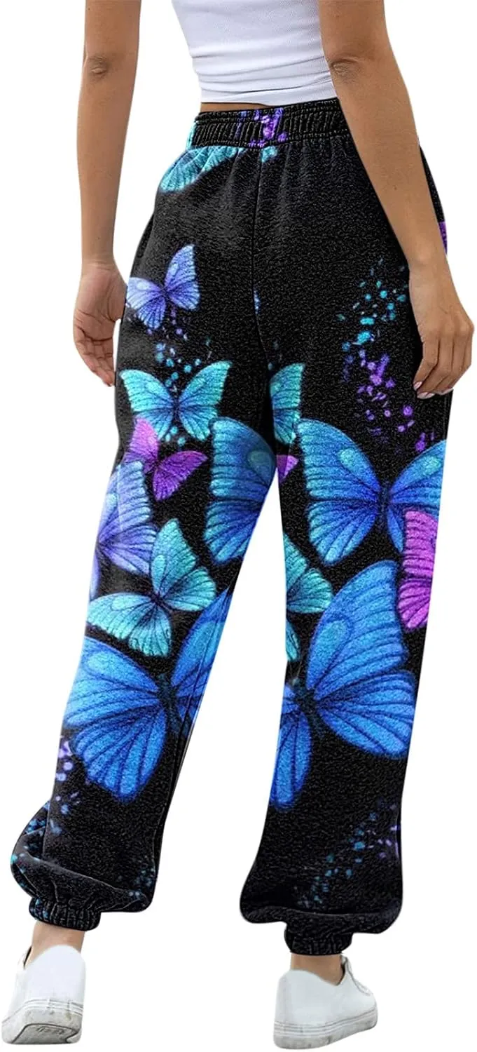 sdbrld Wide Leg Sweatpants Women Casual 3D Novelty Printed Ladies Sweatpants High Waist Warm Bottoming Pants Lounge Trousers