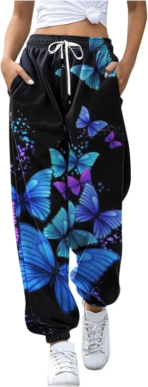 sdbrld Wide Leg Sweatpants Women Casual 3D Novelty Printed Ladies Sweatpants High Waist Warm Bottoming Pants Lounge Trousers