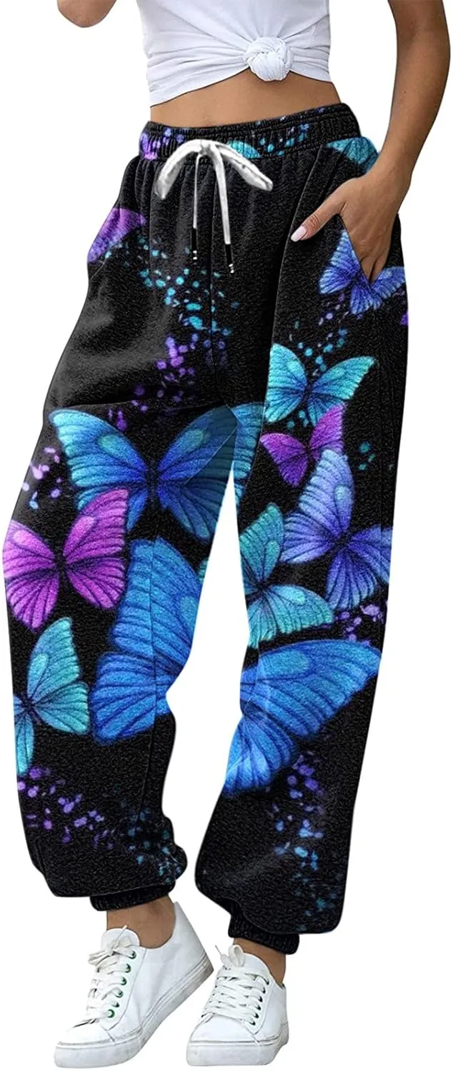 sdbrld Wide Leg Sweatpants Women Casual 3D Novelty Printed Ladies Sweatpants High Waist Warm Bottoming Pants Lounge Trousers