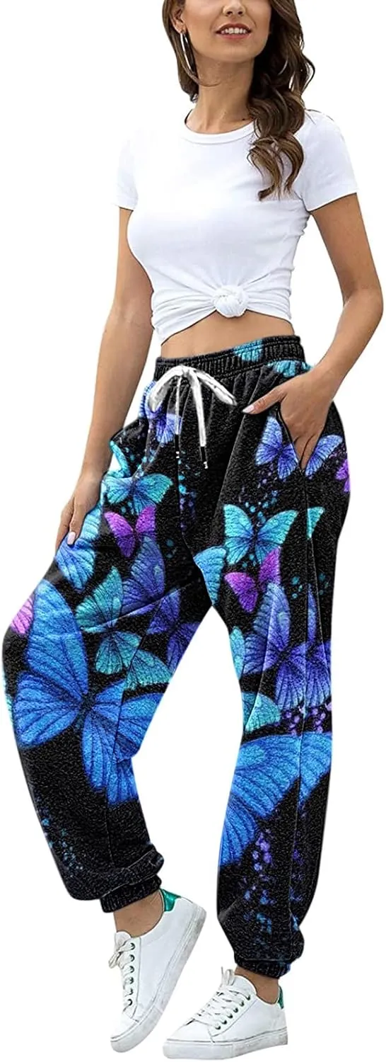 sdbrld Wide Leg Sweatpants Women Casual 3D Novelty Printed Ladies Sweatpants High Waist Warm Bottoming Pants Lounge Trousers