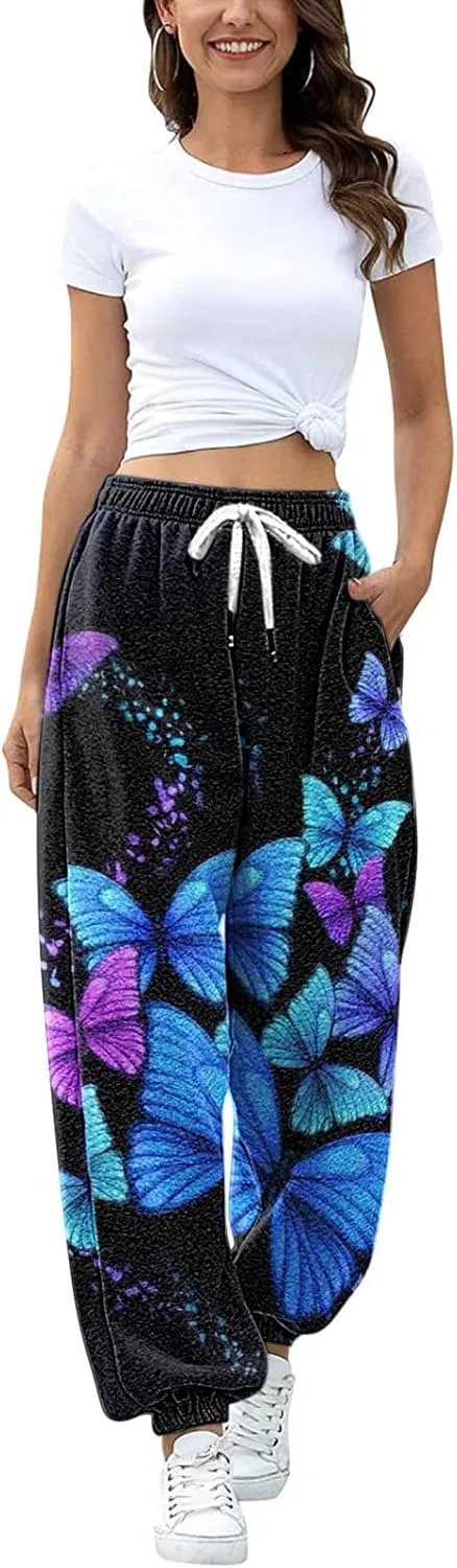 sdbrld Wide Leg Sweatpants Women Casual 3D Novelty Printed Ladies Sweatpants High Waist Warm Bottoming Pants Lounge Trousers