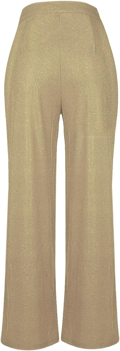 Sequin Pants Women Sparkly Glitter High Waisted Wide Leg Flare Trousers Bell Bottom Night Out Clubwear Party Pants