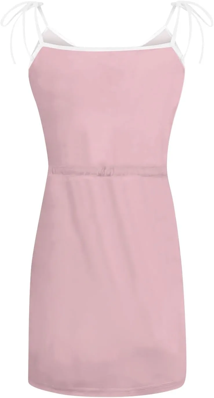 SERYU Women Summer Casual Sleeveless Dresses Spaghetti Strap V-Neck Mini Dress Party Beach Sundress with Pocket