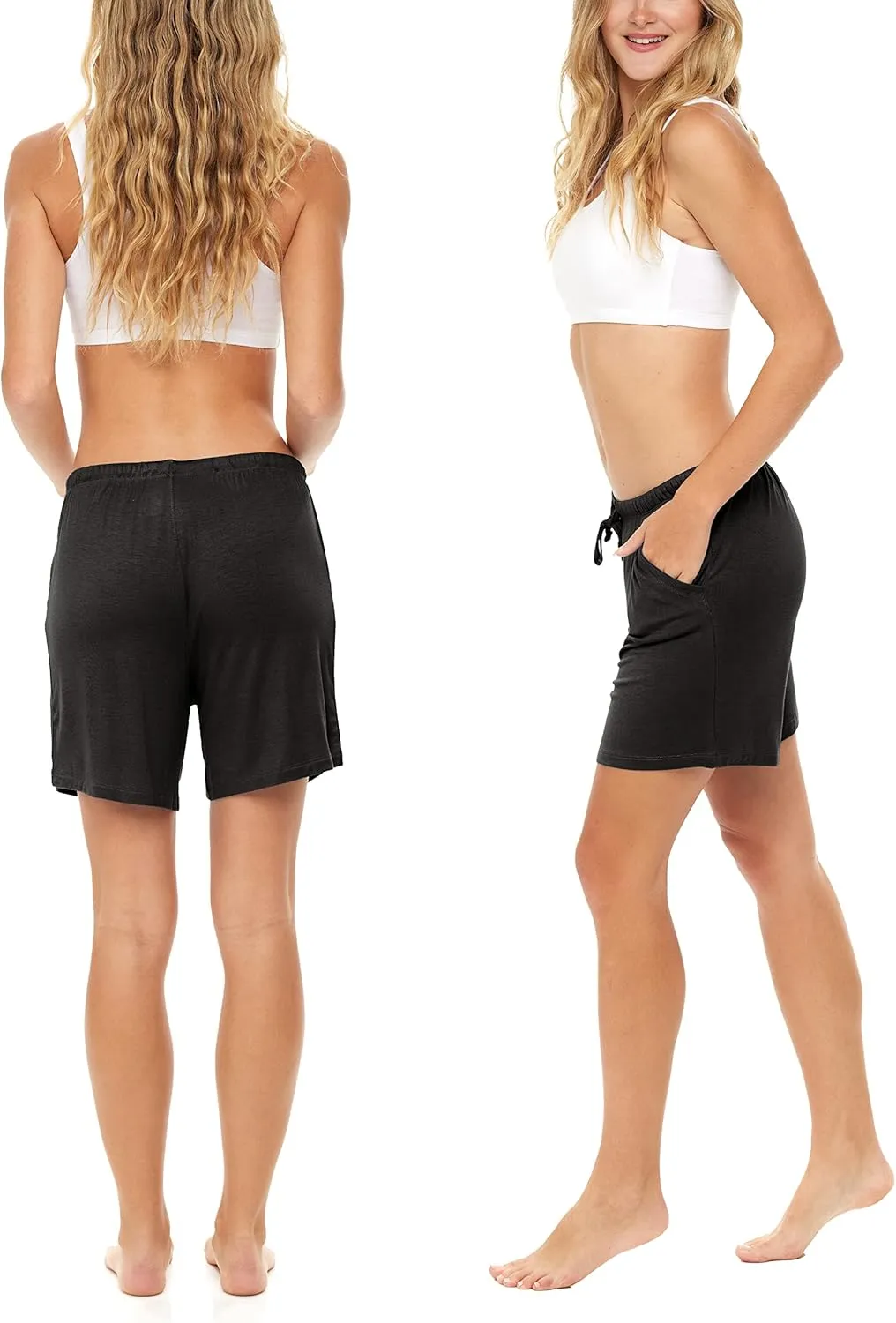 Sexy Basics Women's 5 Pack Anywear Drawstring Super Soft Shorts/Workout Yoga Flowy Casual Lounge Sleep Cotton-Rayon Shorts