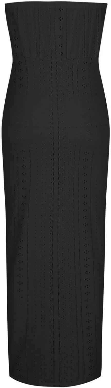 Sexy Dresses for Women Trendy Strapless Wrap Slit Eyelet Dress Fashion High Waist Ruched Bodycon Cocktail Party Dress