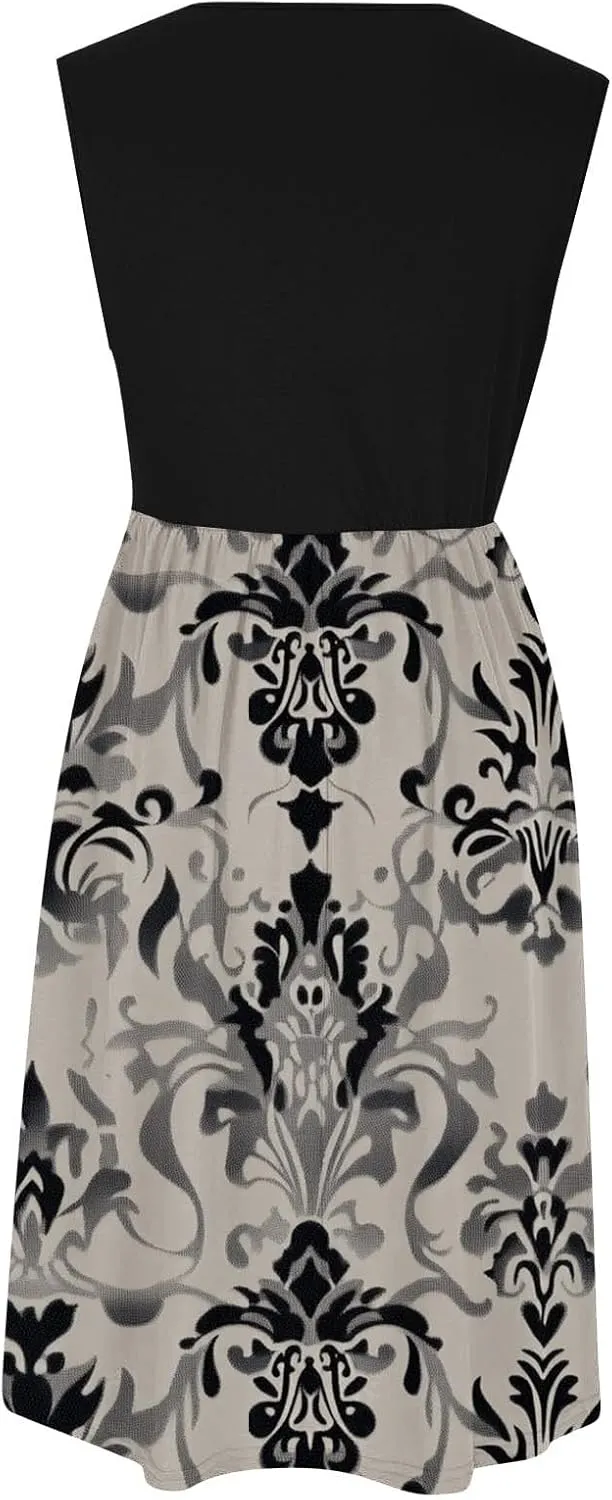 Sexy Summer Dresses for Women Sleeveless Floral Midi Dress Crew Neck Ruffle Dress Holiday Vacation Outfits
