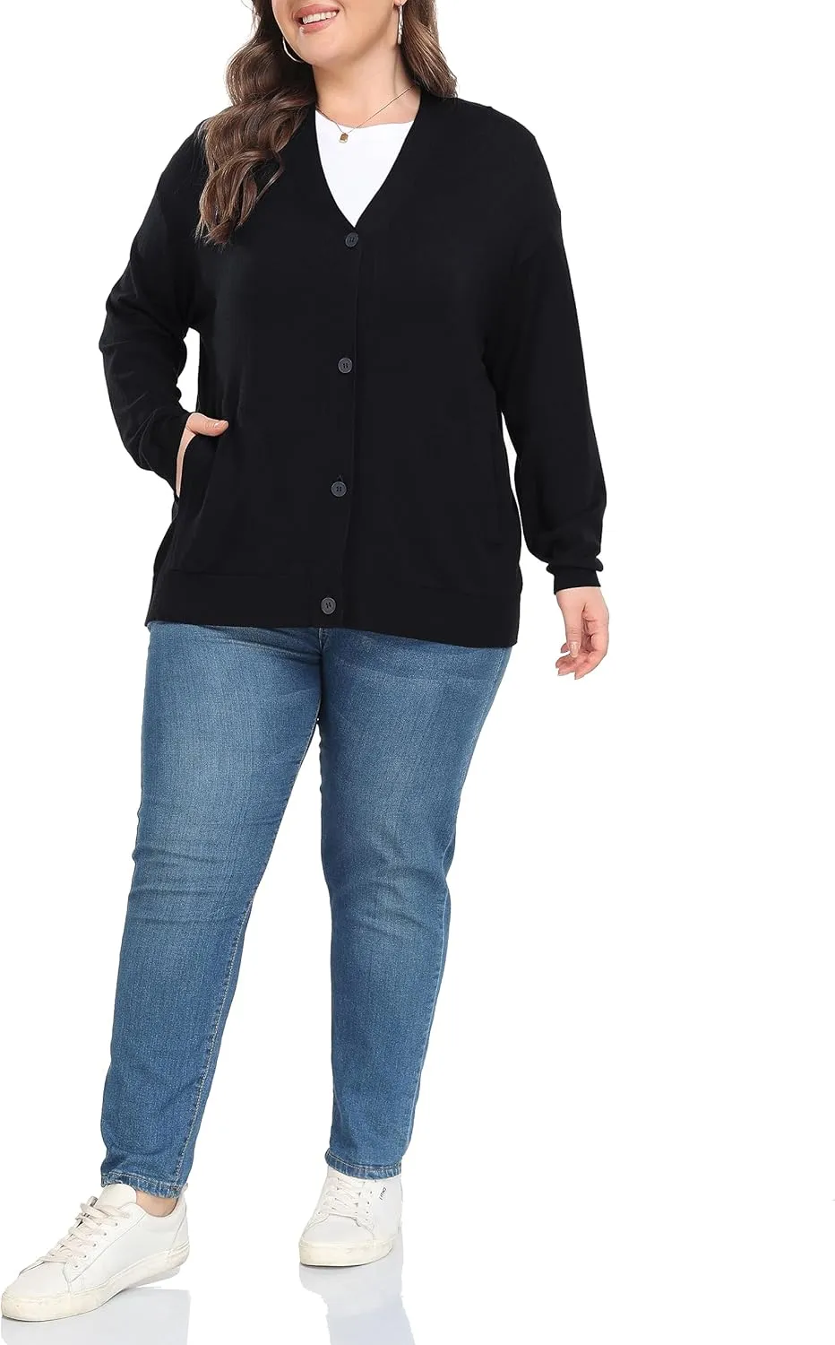 Shiaili Classic Plus Size Sweater for Women Non-Bulky Soft Stretch Cardigans