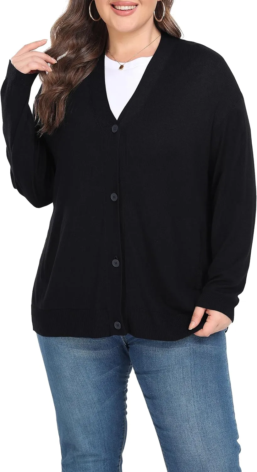 Shiaili Classic Plus Size Sweater for Women Non-Bulky Soft Stretch Cardigans