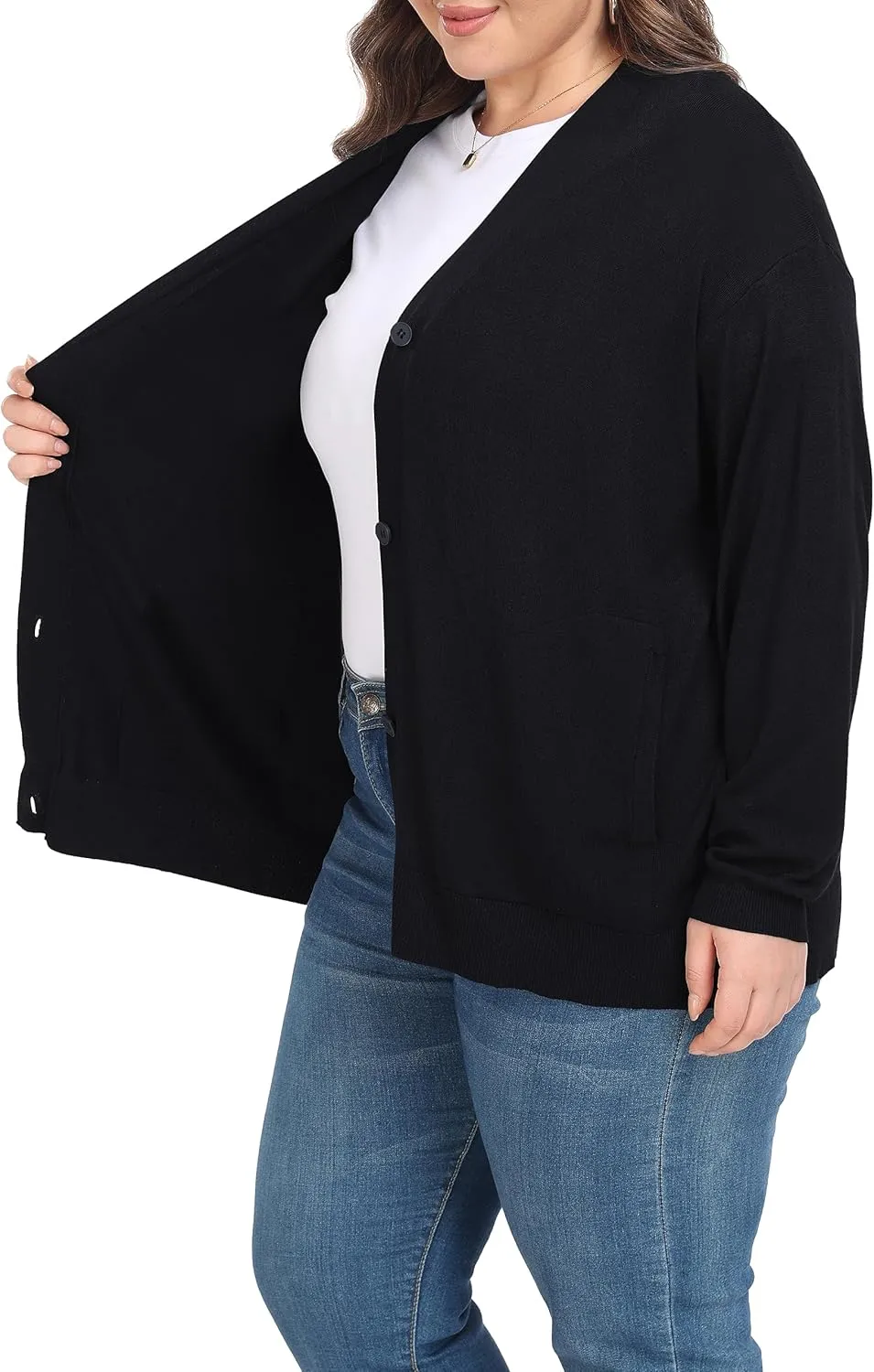 Shiaili Classic Plus Size Sweater for Women Non-Bulky Soft Stretch Cardigans