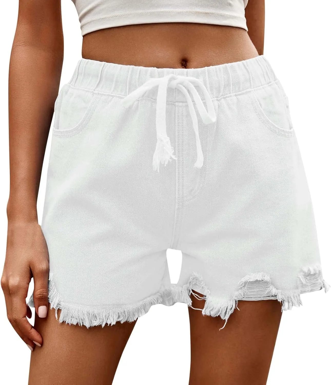 Shorts for Women Denim High Waisted 5 Inch Inseam Stretchy Denim Short Pants Casual Summer Lounge Jean Bike Shorts
