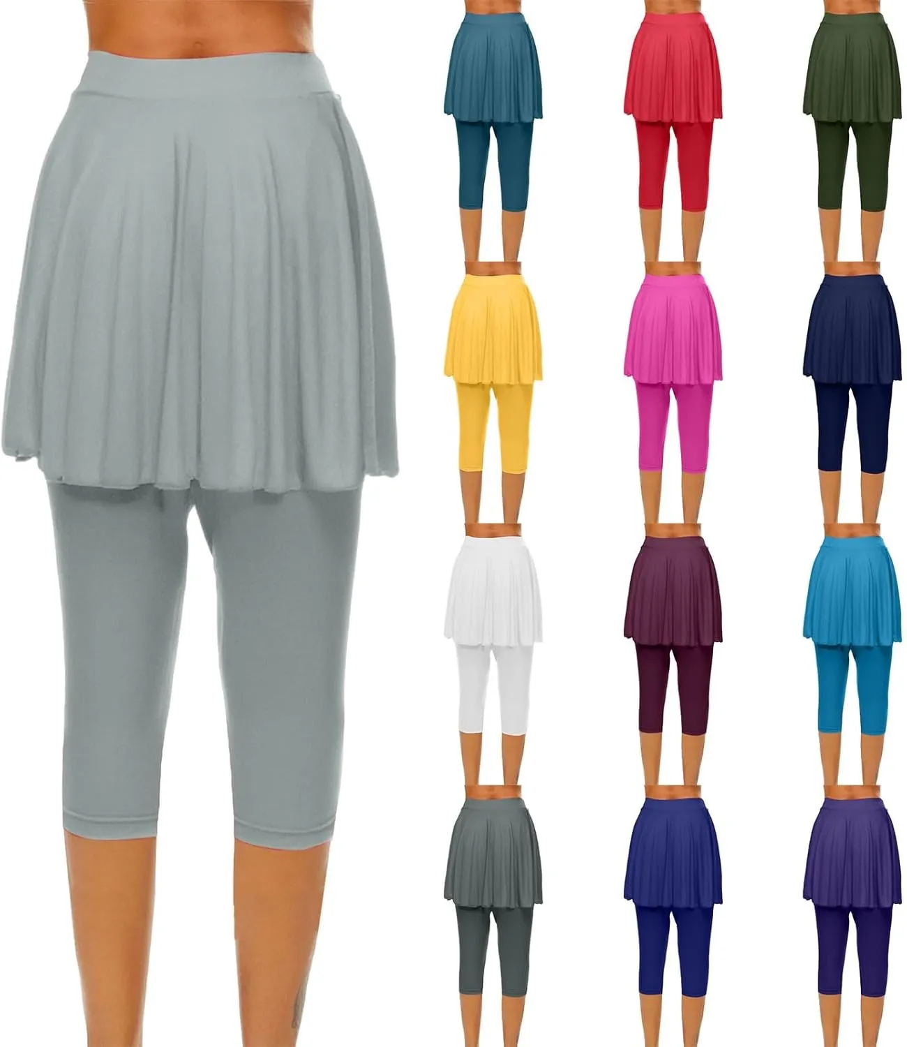Skirted Leggings for Women 2025 Athletic Tennis Golf Skorts Capris Elastic Waist Workout Gym Yoga Legging with Skirt